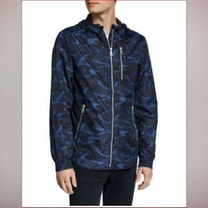 NWT Slate & Stone Lightweight Track Hooded Blue Camo Print Jacket Sz S